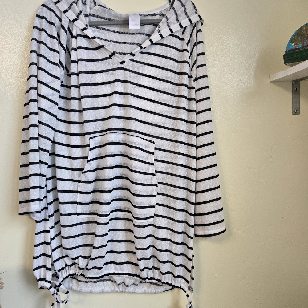 Kona Sol Black and White Striped Swim Coverup